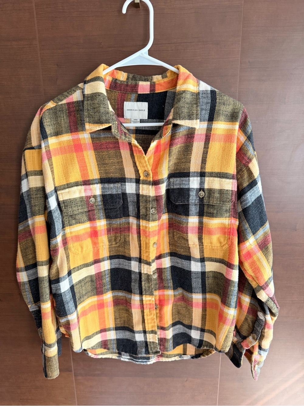 American Eagle Outfitters Yellow Plaid Flannel Shirt for Women